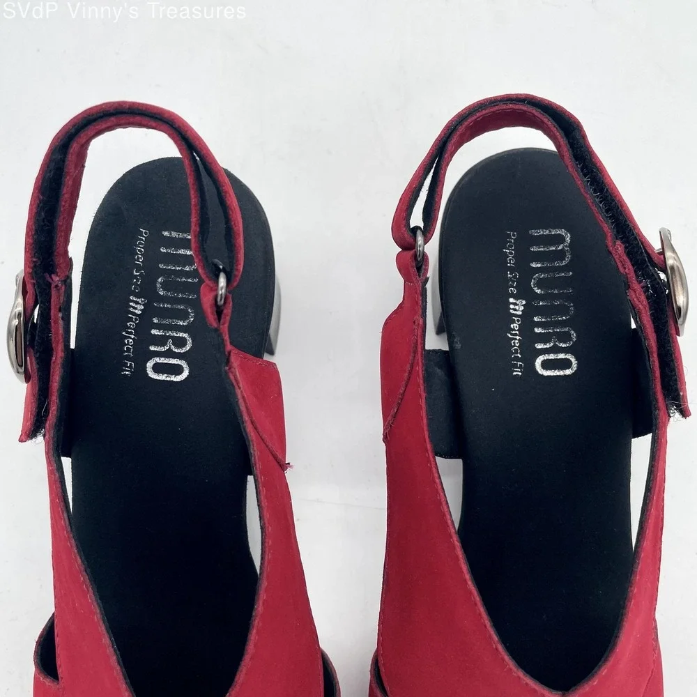 Munro Red Nubuck Leather Slingback Heels Womens 7.5M Comfort Sandals USA